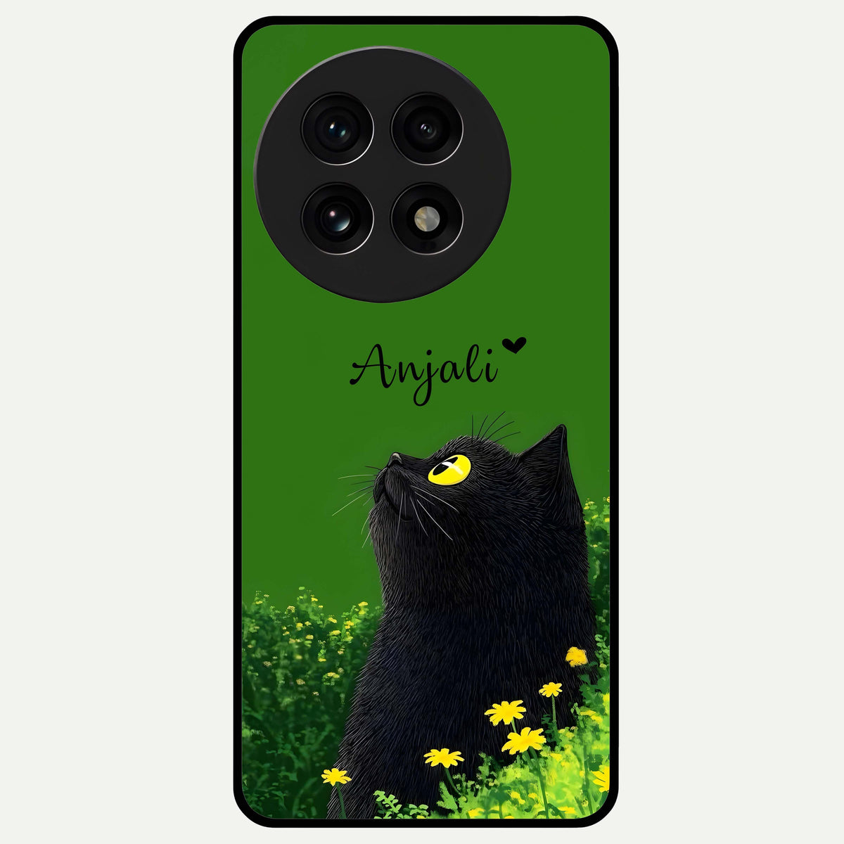  Emerald Cat Custom Name Glass Case For OnePlus 13R back cover – full design glossy printed glass finish