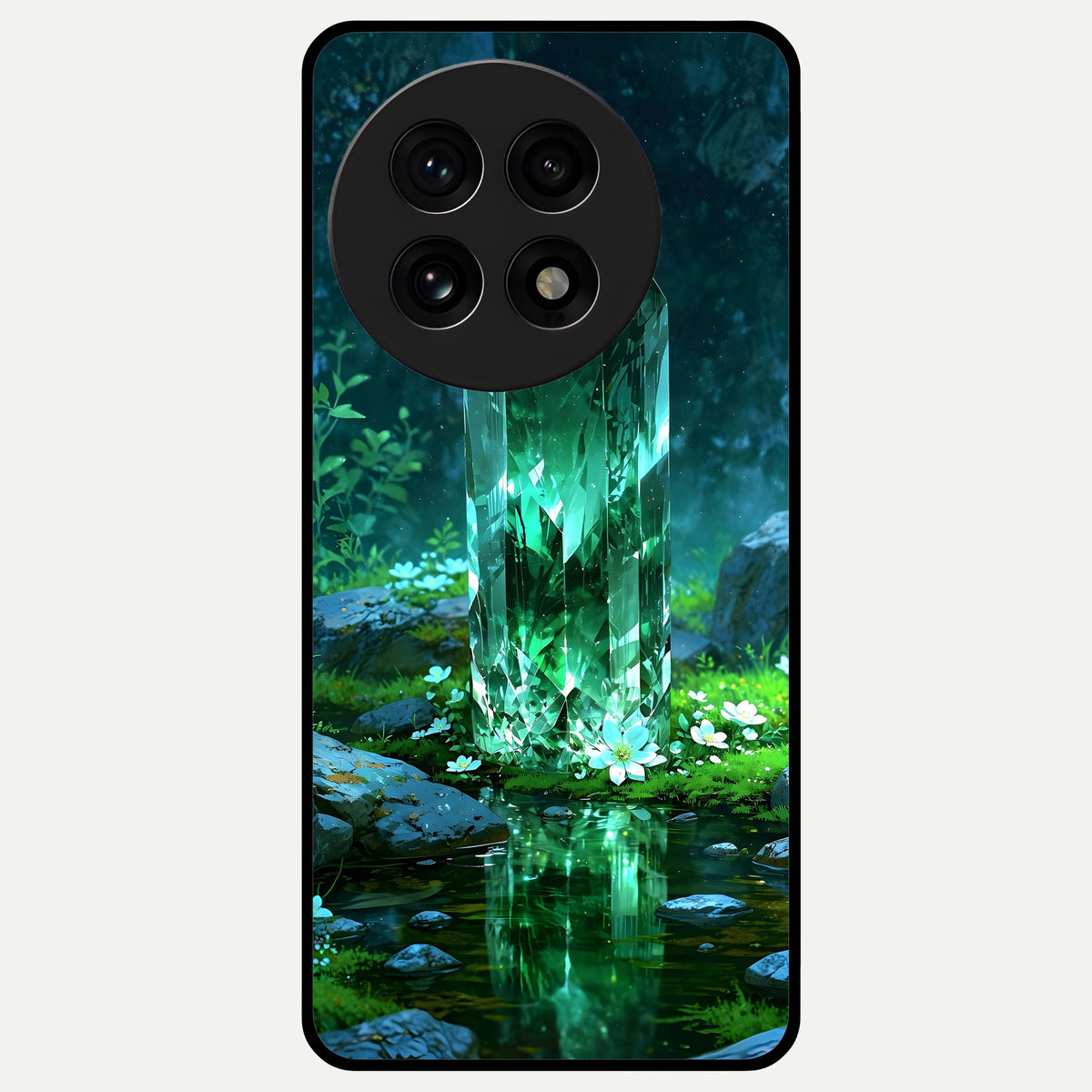  Emerald Light Crystal Glass Case For OnePlus 13R back cover – full design glossy printed glass finish