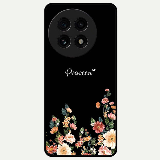  Floral Design Personalized Custom Name Glass Case For OnePlus 13R back cover – full design glossy printed glass finish