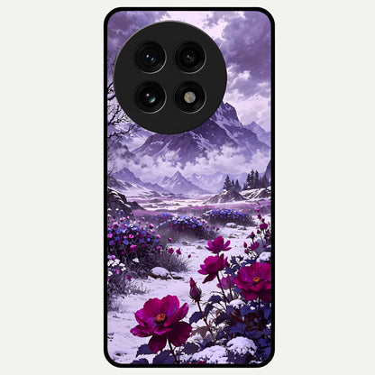  Flower Mountain View Glass Case For OnePlus 13R back cover – full design glossy printed glass finish