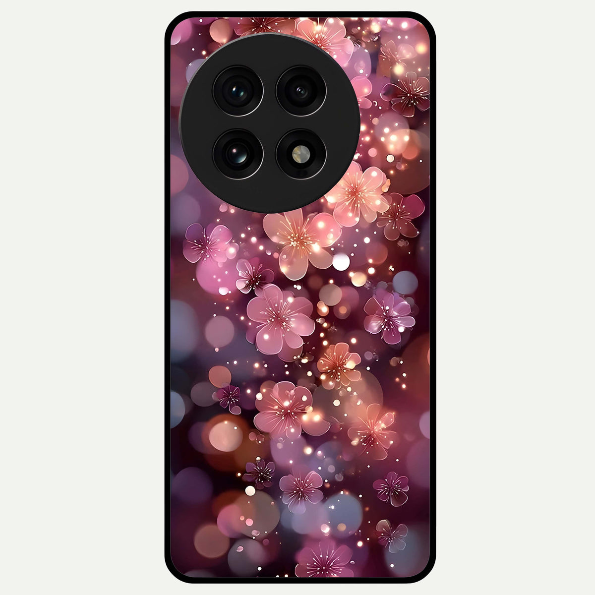  Glowing Petal Bliss Glass Case For OnePlus 13R back cover – full design glossy printed glass finish