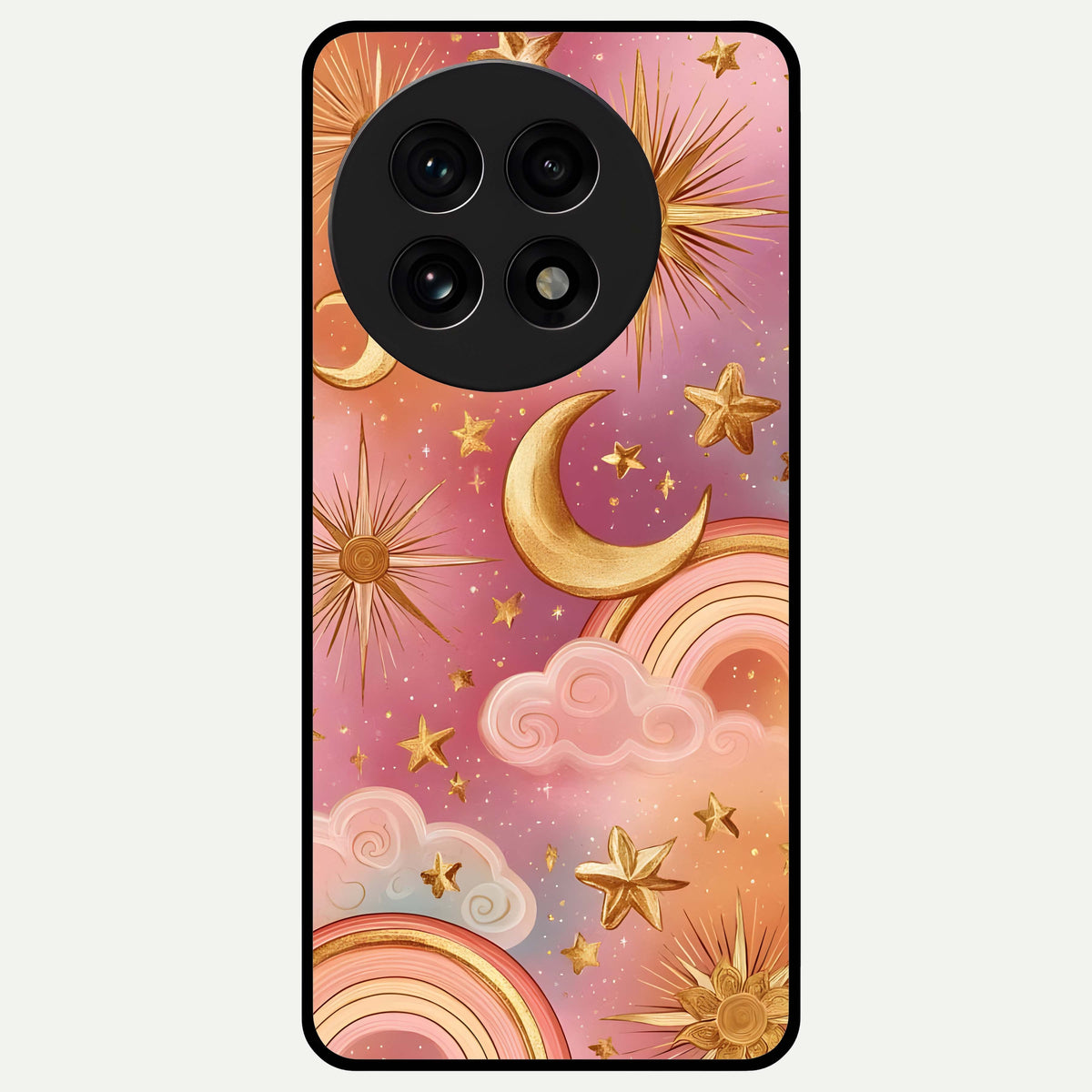  Golden Celestial Dreams Glass Case For OnePlus 13R back cover – full design glossy printed glass finish