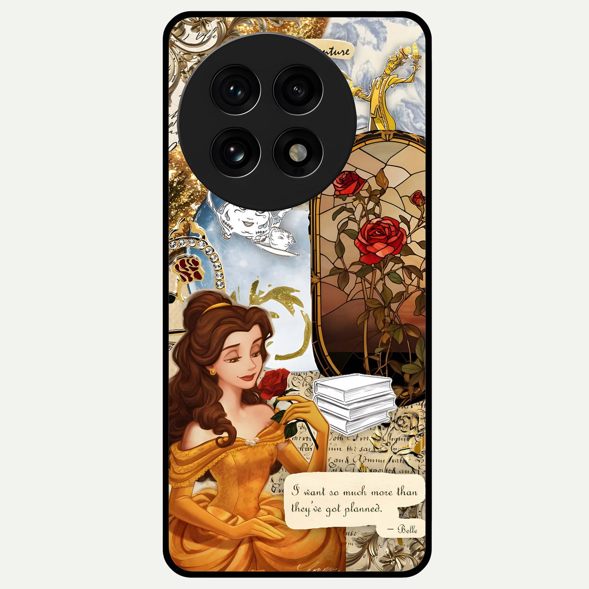  Golden Dream Belle Glass Case For OnePlus 13R back cover – full design glossy printed glass finish