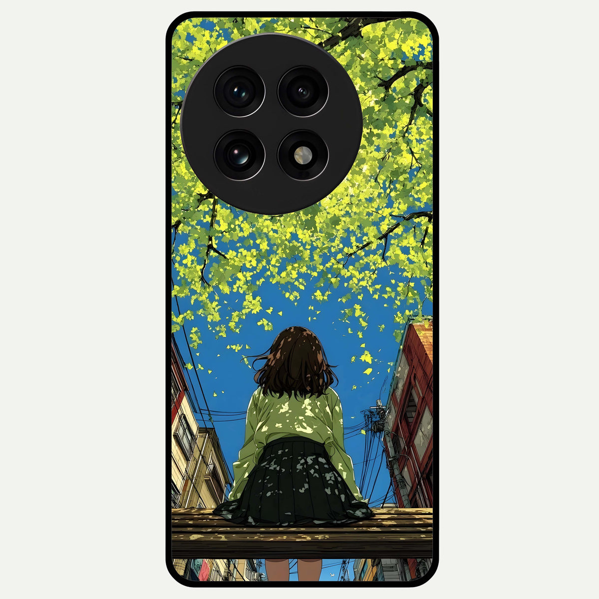  Golden Leaves Glow Glass Case For OnePlus 13R back cover – full design glossy printed glass finish