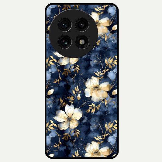  Golden Midnight Bloom Glass Case For OnePlus 13R back cover – full design glossy printed glass finish