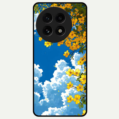  Golden Petal Sky Glass Case For OnePlus 13R back cover – full design glossy printed glass finish
