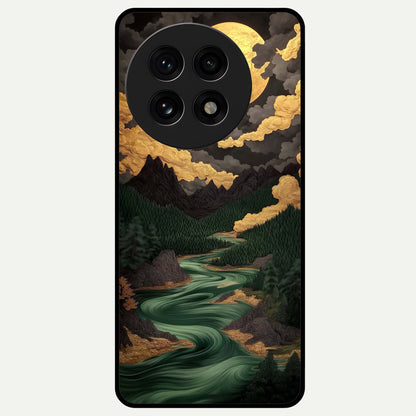  Golden River Moon Glass Case For OnePlus 13R back cover – full design glossy printed glass finish