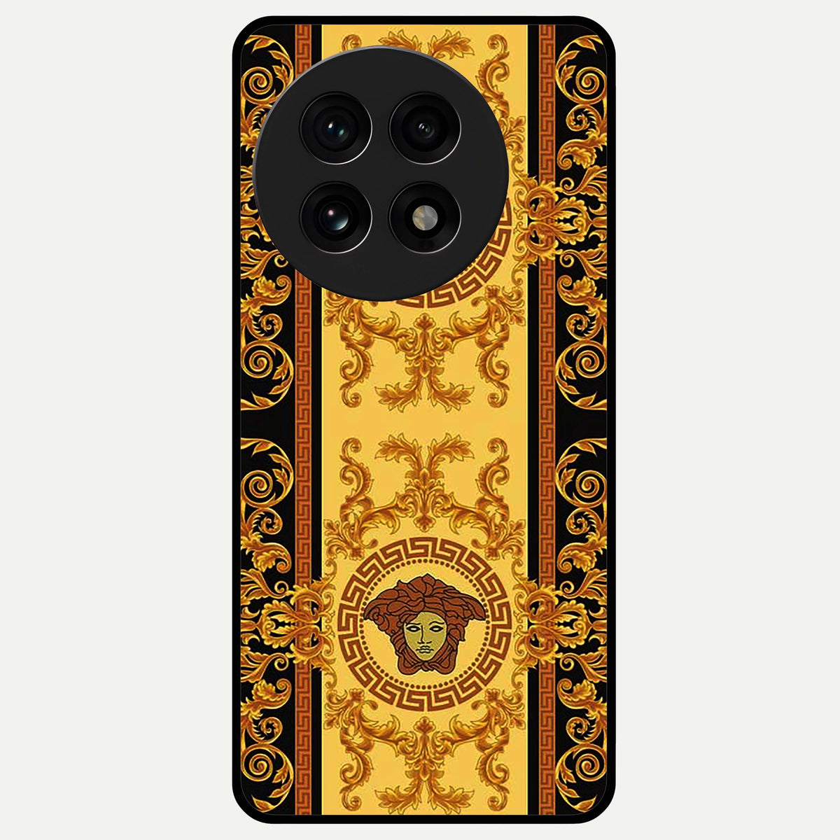  Golden Royal Heritage Glass Case For OnePlus 13R back cover – full design glossy printed glass finish