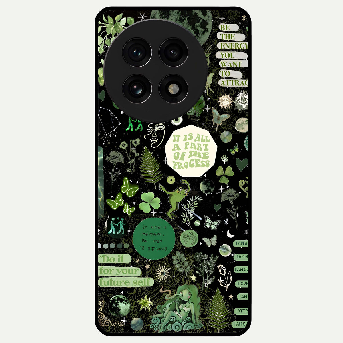  Green Mandala Pattern Glass Case For OnePlus 13R back cover – full design glossy printed glass finish