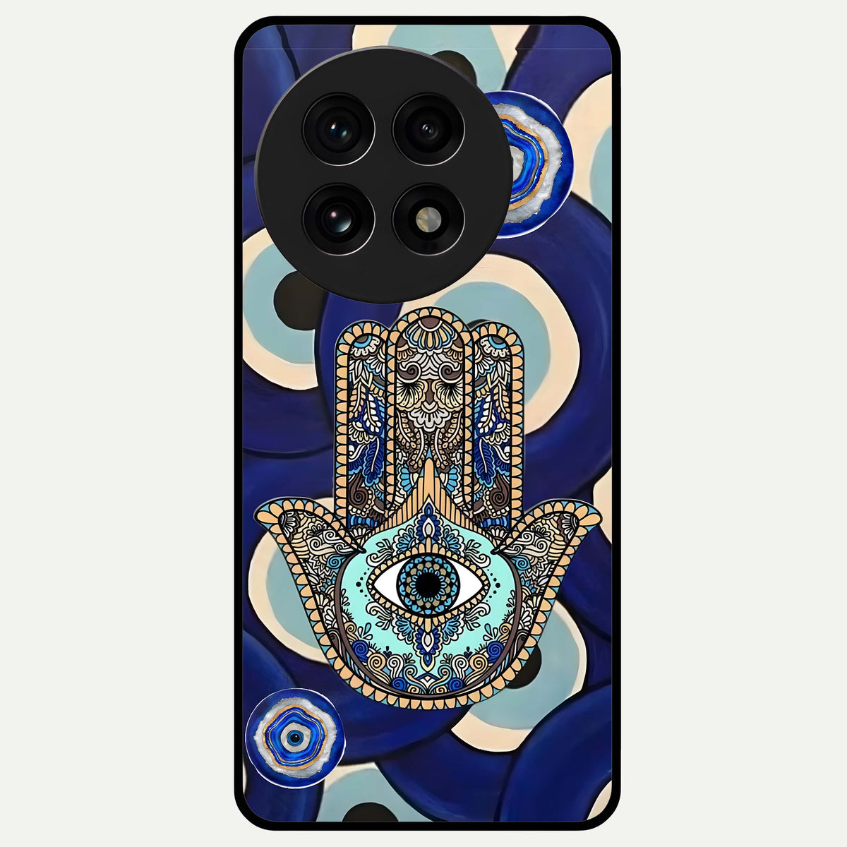  Hamsa Divine Guard Glass Case For OnePlus 13R back cover – full design glossy printed glass finish