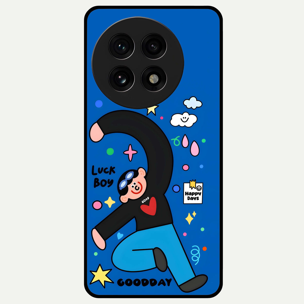  Happy Luck Vibe Glass Case For OnePlus 13R back cover – full design glossy printed glass finish