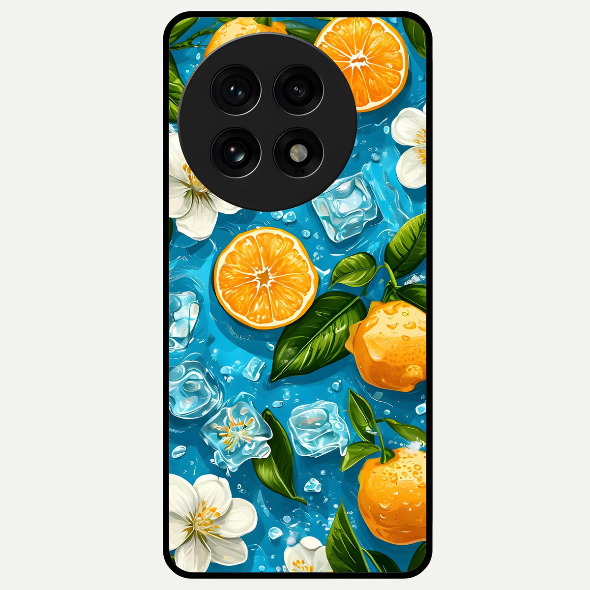  Ice Cube With Orange Glass Case For OnePlus 13R back cover – full design glossy printed glass finish