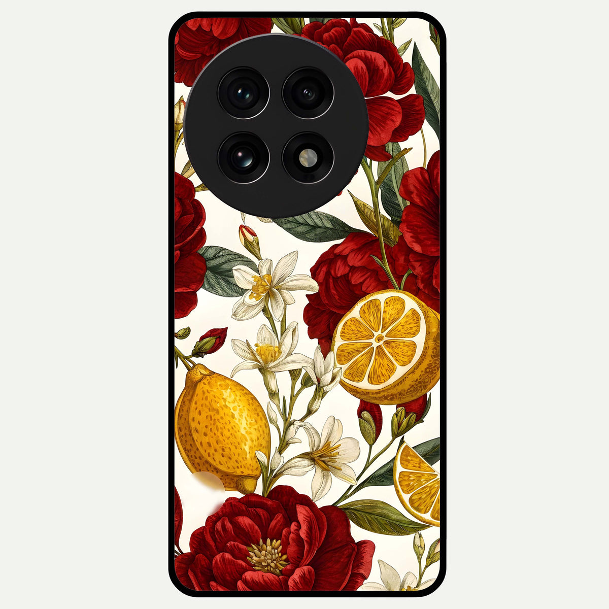  Lemon Rose Charm Glass Case For OnePlus 13R back cover – full design glossy printed glass finish
