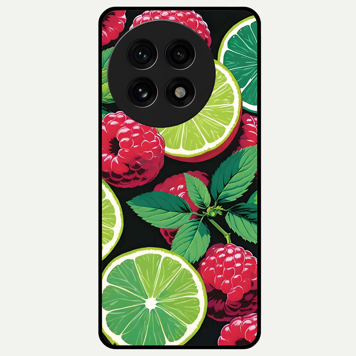  Lime and Raspberry Pattern Glass Case For OnePlus 13R back cover – full design glossy printed glass finish