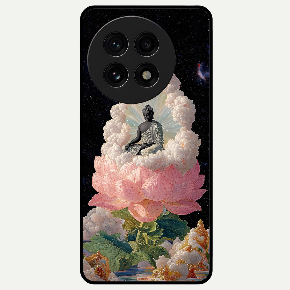  Lotus Divine Peace Glass Case For OnePlus 13R back cover – full design glossy printed glass finish