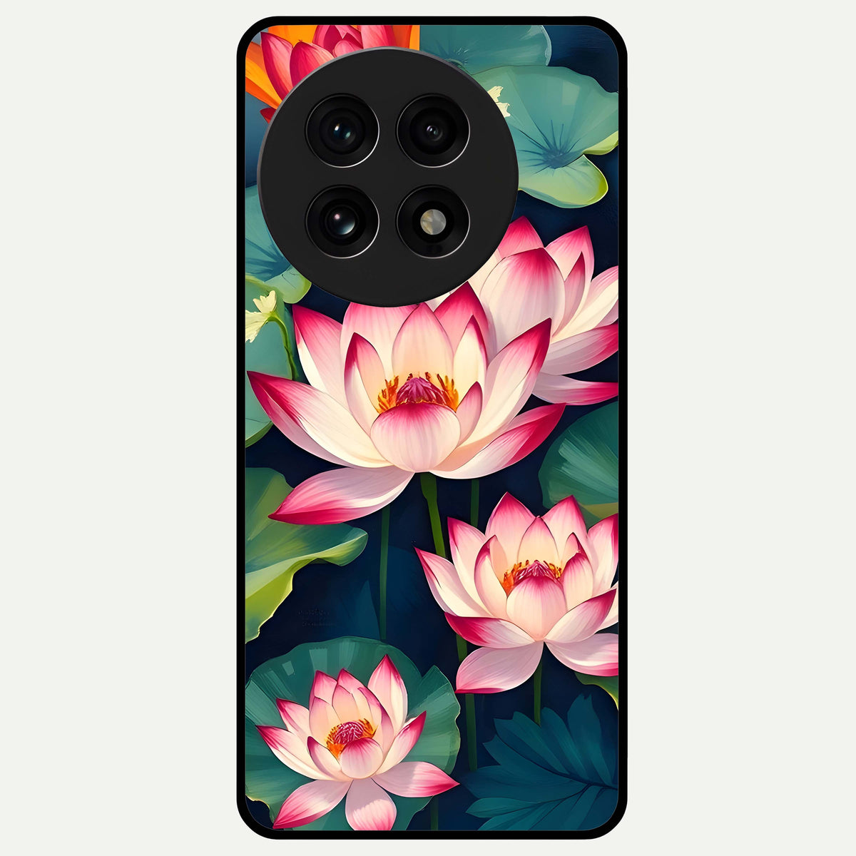  Lotus Dream Serenity Glass Case For OnePlus 13R back cover – full design glossy printed glass finish