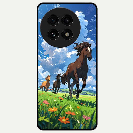  Majestic Horses Galloping Glass Case For OnePlus 13R back cover – full design glossy printed glass finish