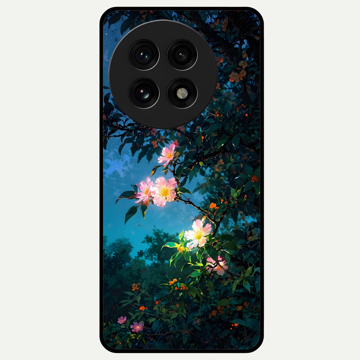  Midnight Bloom Glow Glass Case For OnePlus 13R back cover – full design glossy printed glass finish