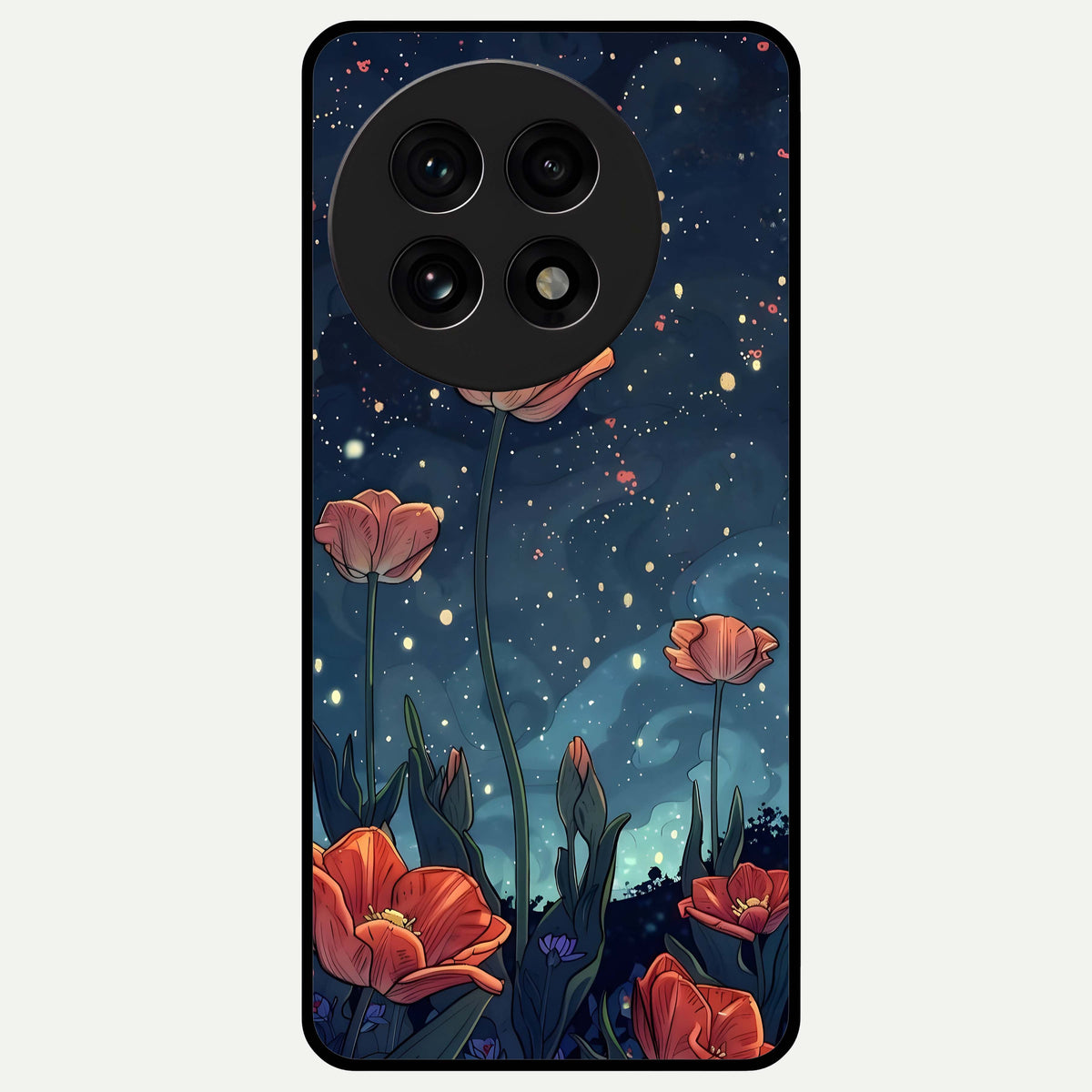  Midnight Tulip Glow Glass Case For OnePlus 13R back cover – full design glossy printed glass finish