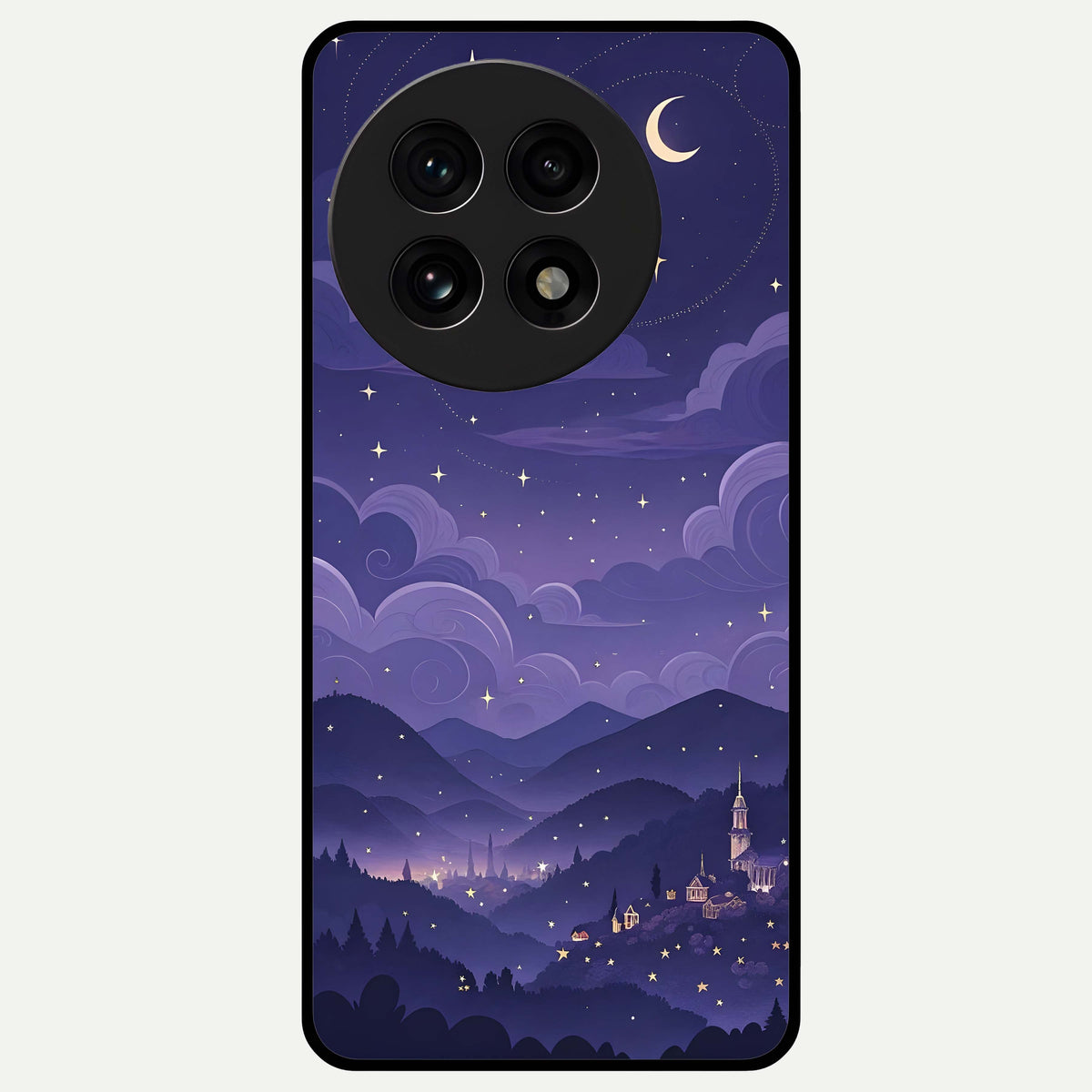  Minimal Night View Glass Case For OnePlus 13R back cover – full design glossy printed glass finish