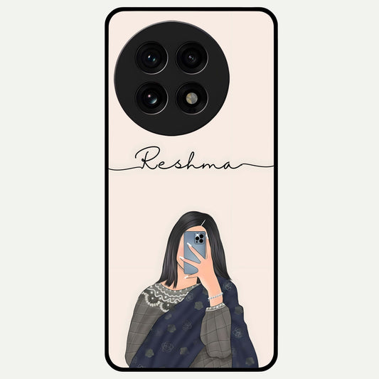  Mirror Mood Muse With Custom Name Glass Case For OnePlus 13R back cover – full design glossy printed glass finish