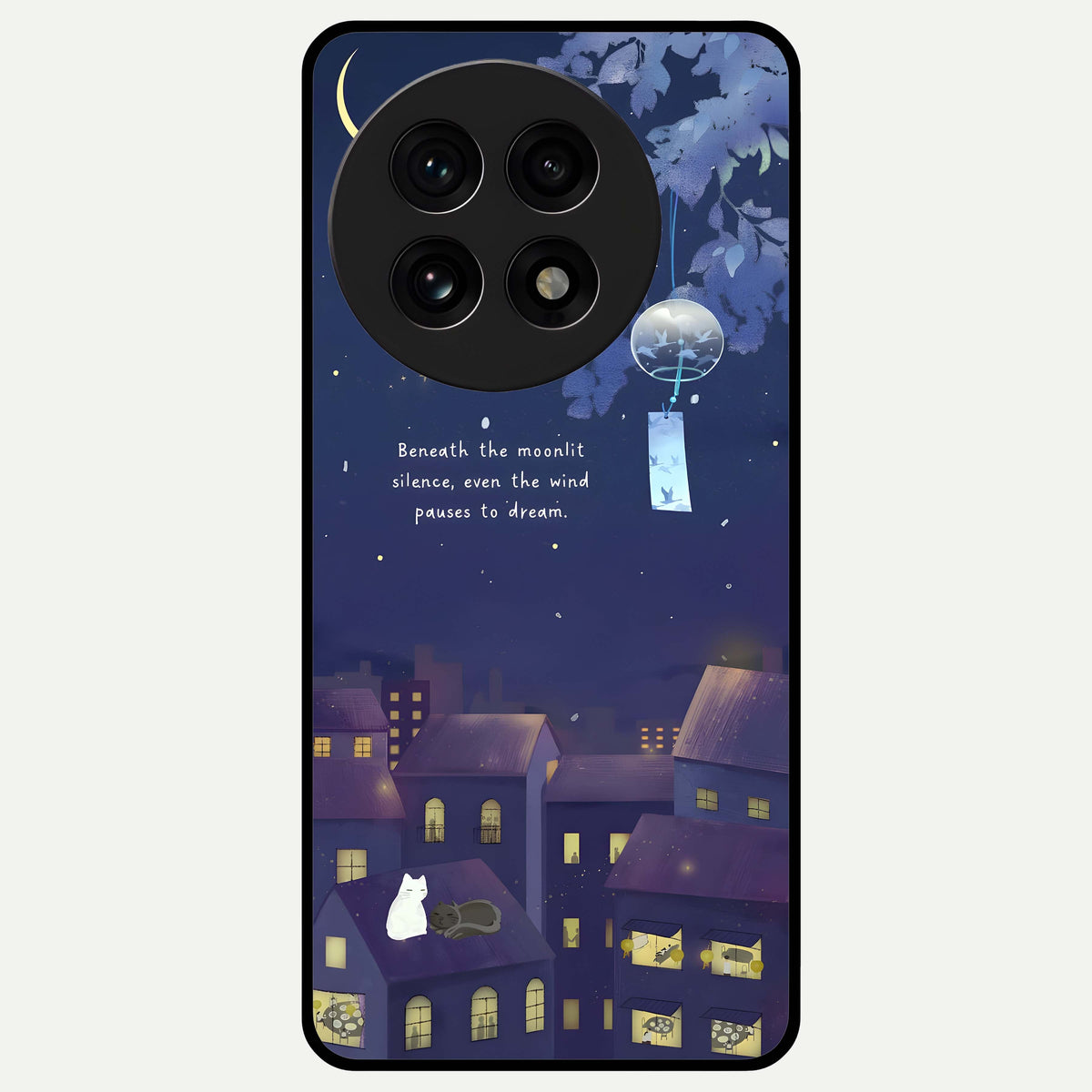  Moonlit Cat Silence Glass Case For OnePlus 13R back cover – full design glossy printed glass finish