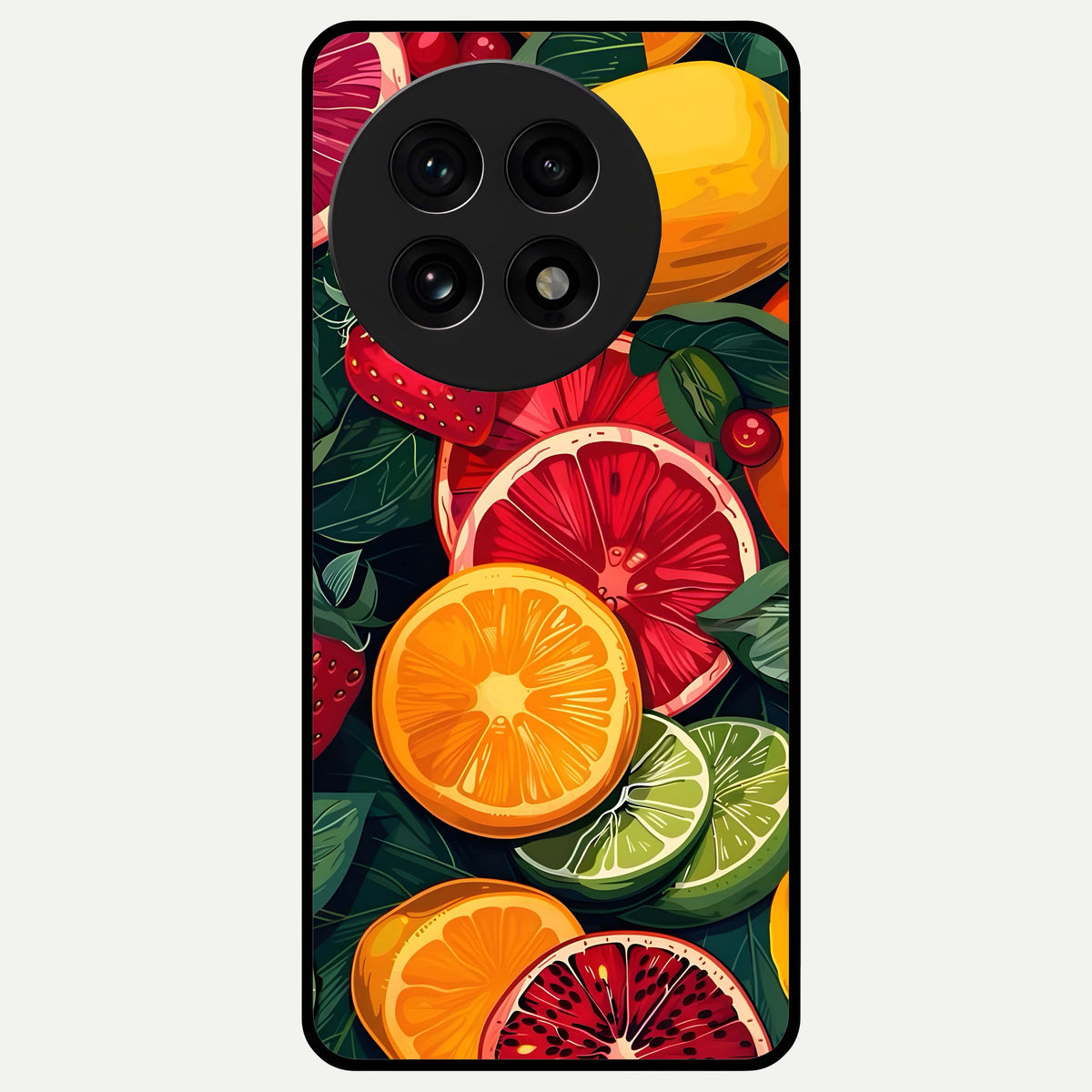 Multiple Fruits Glass Case For OnePlus 13R back cover – full design glossy printed glass finish