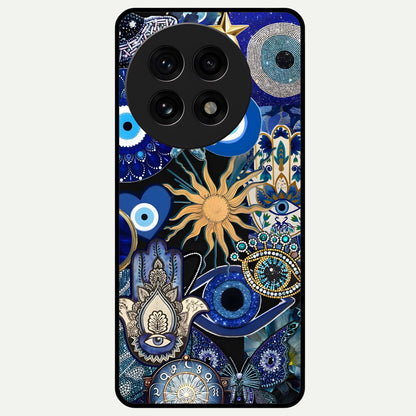  Mystic Blue Evil Eye Glass Case For OnePlus 13R back cover – full design glossy printed glass finish