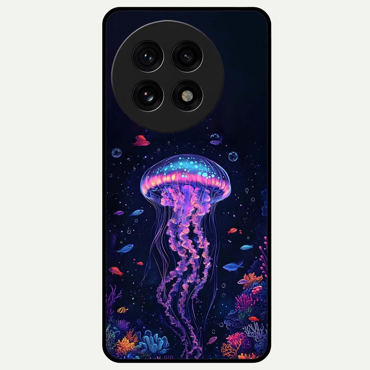  Neon Jellyfish Glass Case For OnePlus 13R back cover – full design glossy printed glass finish
