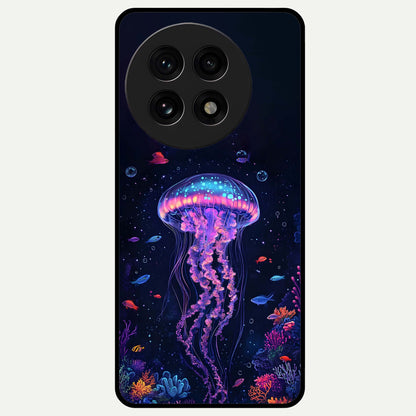  Neon Jellyfish Glass Case For OnePlus 13R back cover – full design glossy printed glass finish