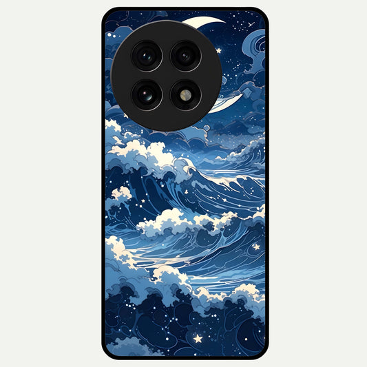  Ocean Moon Waves Glass Case For OnePlus 13R back cover – full design glossy printed glass finish