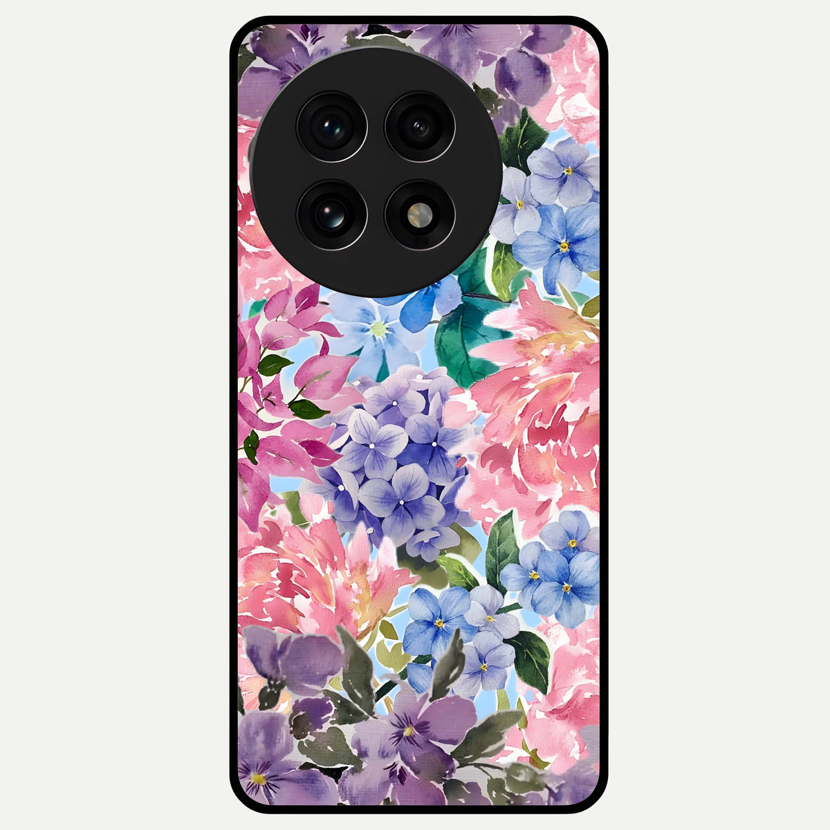  Pastel Floral Mix Glass Case For OnePlus 13R back cover – full design glossy printed glass finish