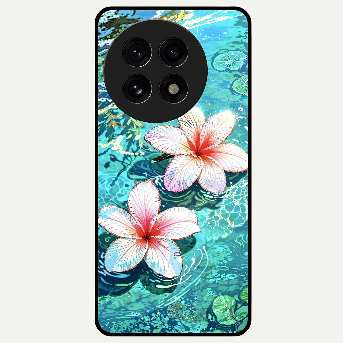  Pink Flowers in Water Glass Case For OnePlus 13R back cover – full design glossy printed glass finish