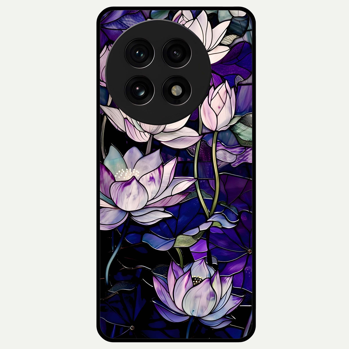  Purple Lotus Pattern Glass Case For OnePlus 13R back cover – full design glossy printed glass finish