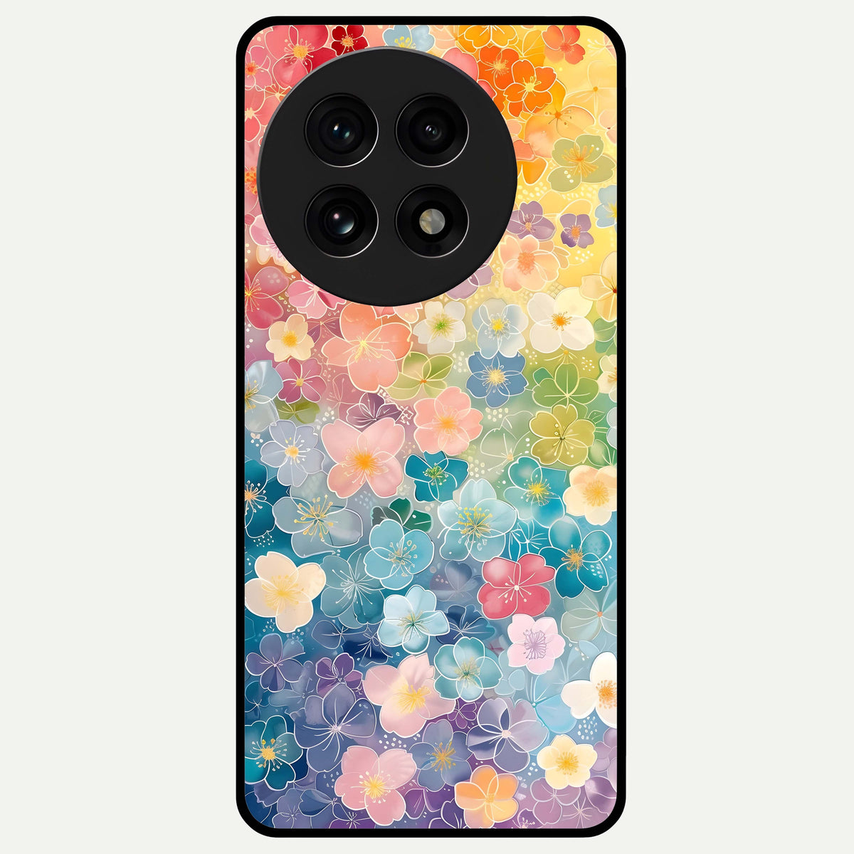 Rainbow Blossom Burst Glass Case For OnePlus 13R back cover – full design glossy printed glass finish