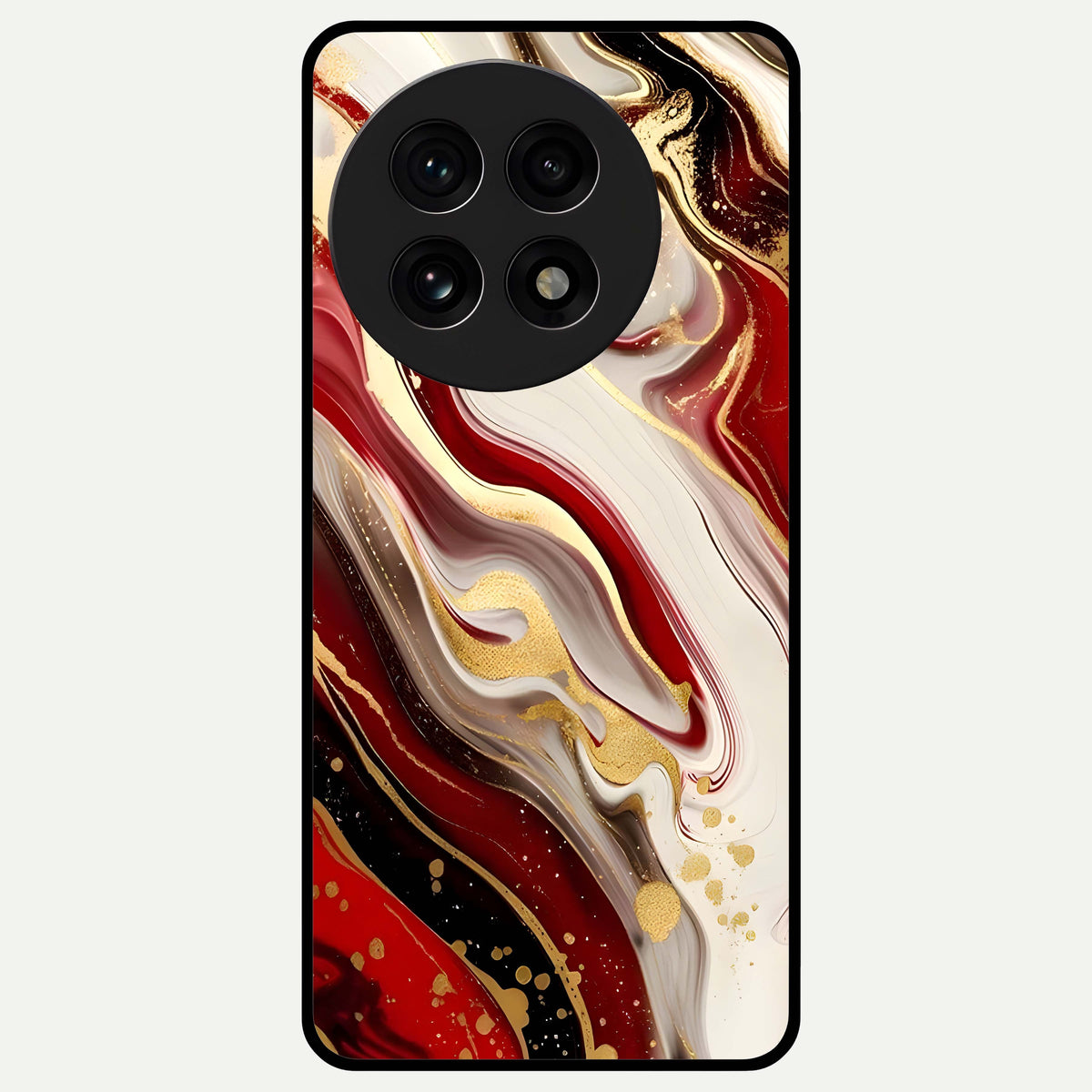  Red And White Marble Glass Case For OnePlus 13R back cover – full design glossy printed glass finish
