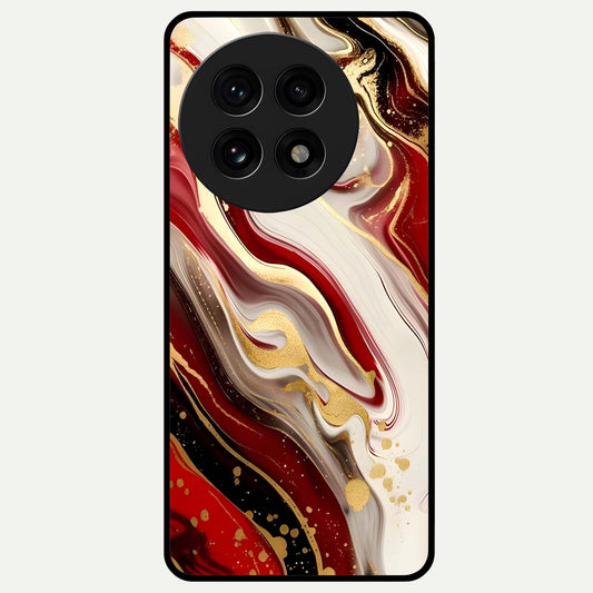  Red And White Marble Glass Case For OnePlus 13R back cover – full design glossy printed glass finish