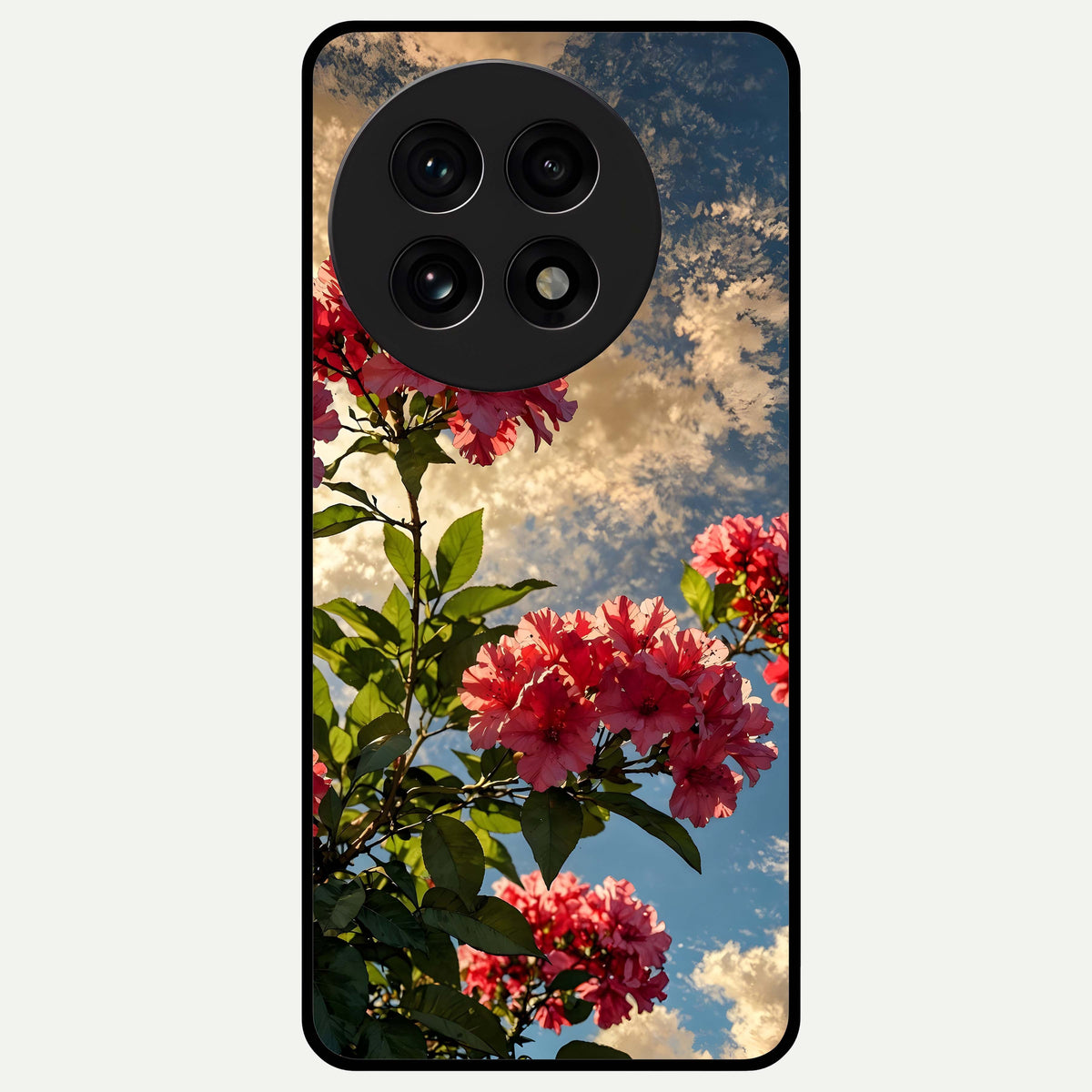  Red Bloom Skies Glass Case For OnePlus 13R back cover – full design glossy printed glass finish
