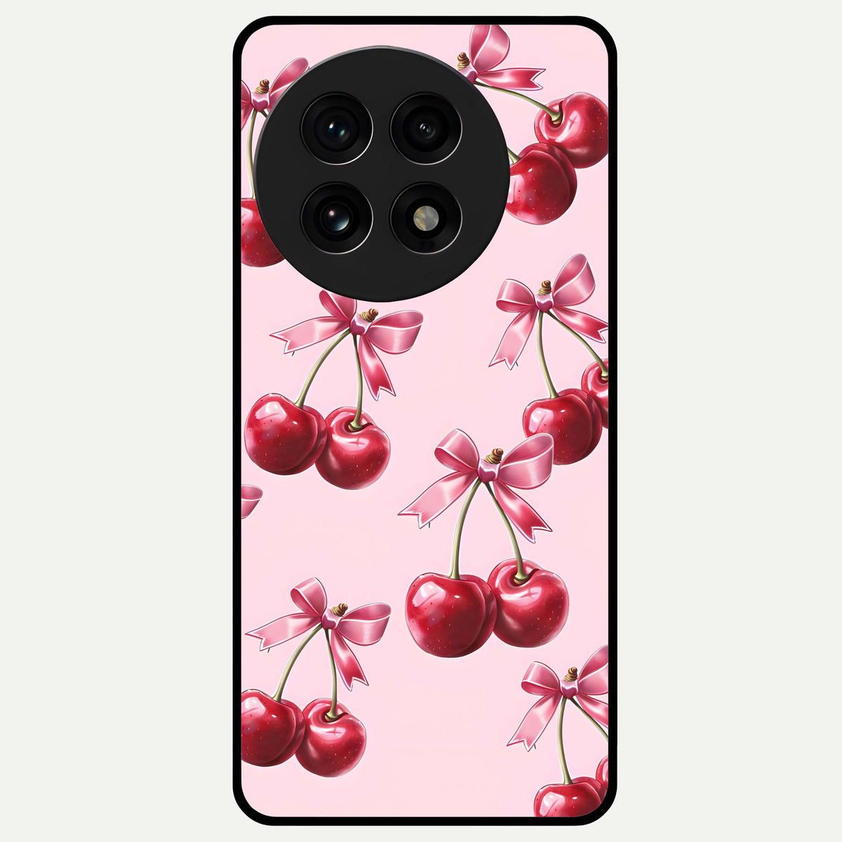  Red Cherries Pattern Glass Case For OnePlus 13R back cover – full design glossy printed glass finish