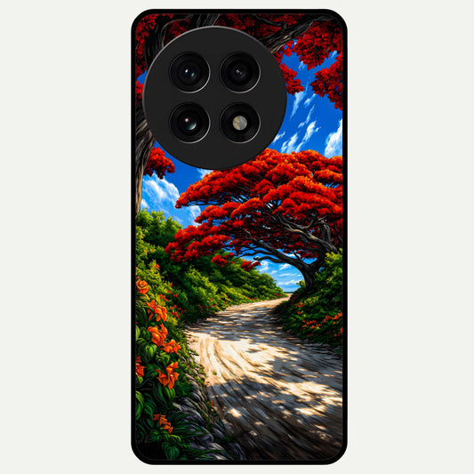  Red Trees Pathway Glass Case For OnePlus 13R back cover – full design glossy printed glass finish