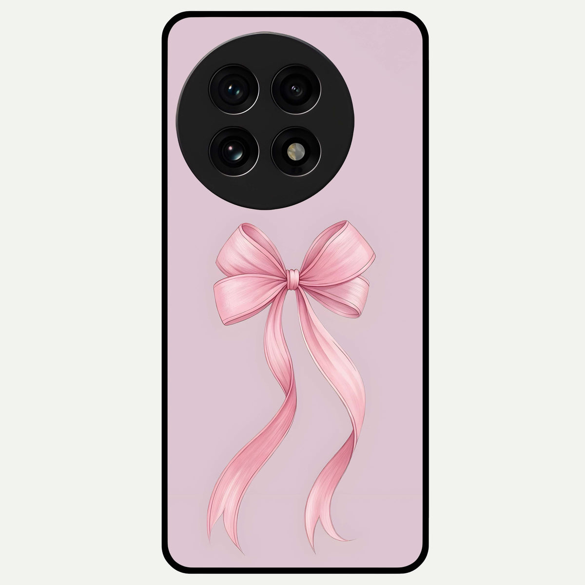  Soft Blush Bow Glass Case For OnePlus 13R back cover – full design glossy printed glass finish