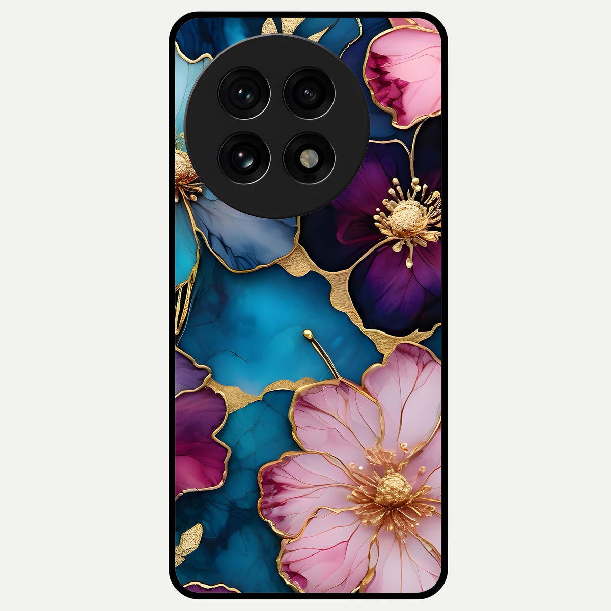  Sparkle Floral Glass Case For OnePlus 13R back cover – full design glossy printed glass finish