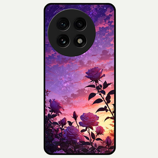  Starlit Rose Twilight Glass Case For OnePlus 13R back cover – full design glossy printed glass finish