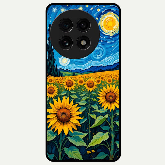  Starry Sunflower Dreams Glass Case For OnePlus 13R back cover – full design glossy printed glass finish