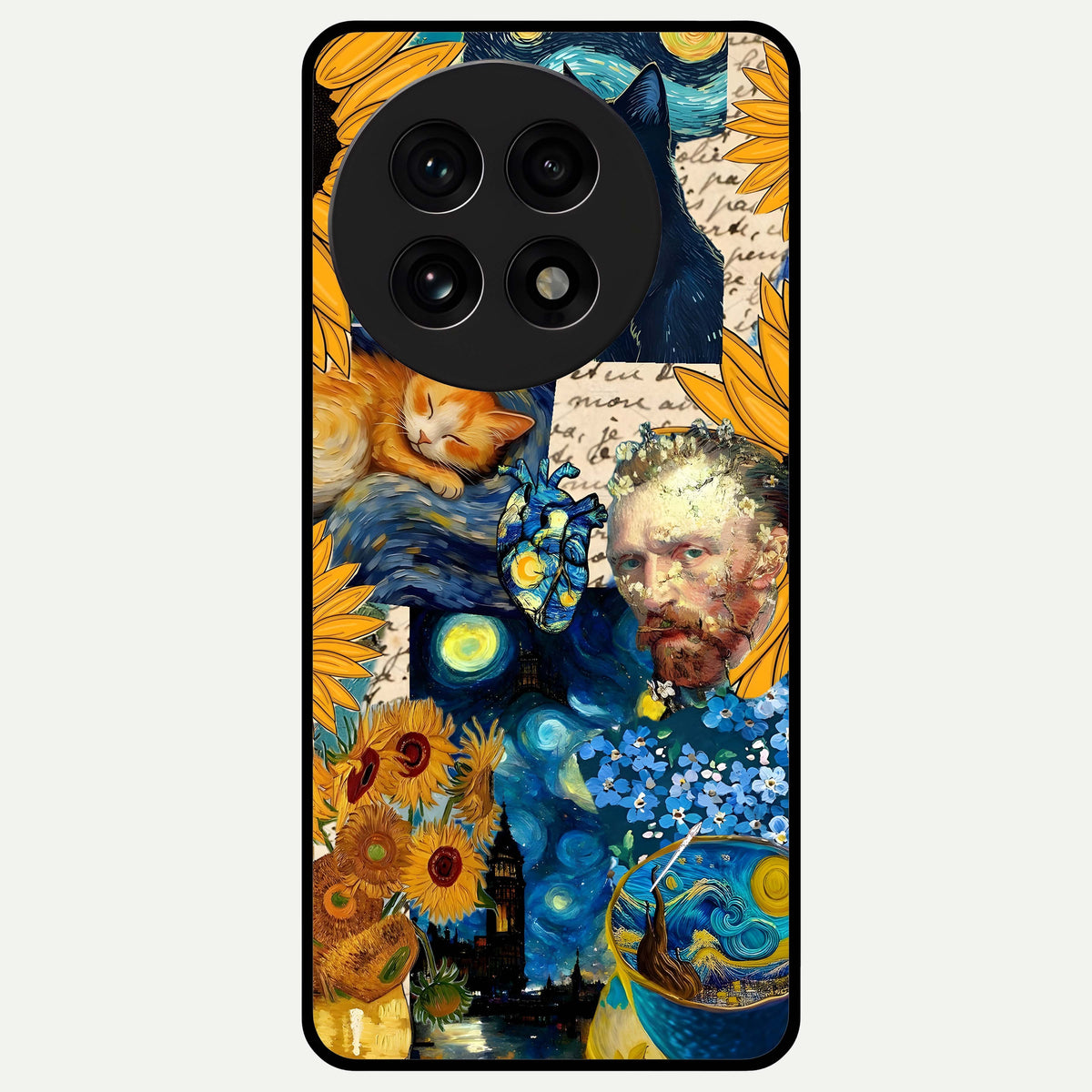  Sunflower Chic Mood Custom Name Glass Case For OnePlus 13R back cover – full design glossy printed glass finish
