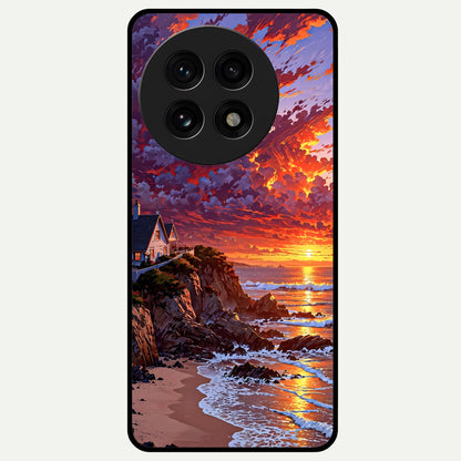  Sunset House By Sea Glass Case For OnePlus 13R back cover – full design glossy printed glass finish