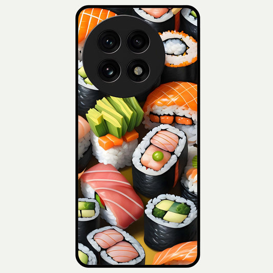  Sushi Food Pattern Glass Case For OnePlus 13R back cover – full design glossy printed glass finish
