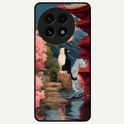  Temple Cat Scenery Glass Case For OnePlus 13R back cover – full design glossy printed glass finish