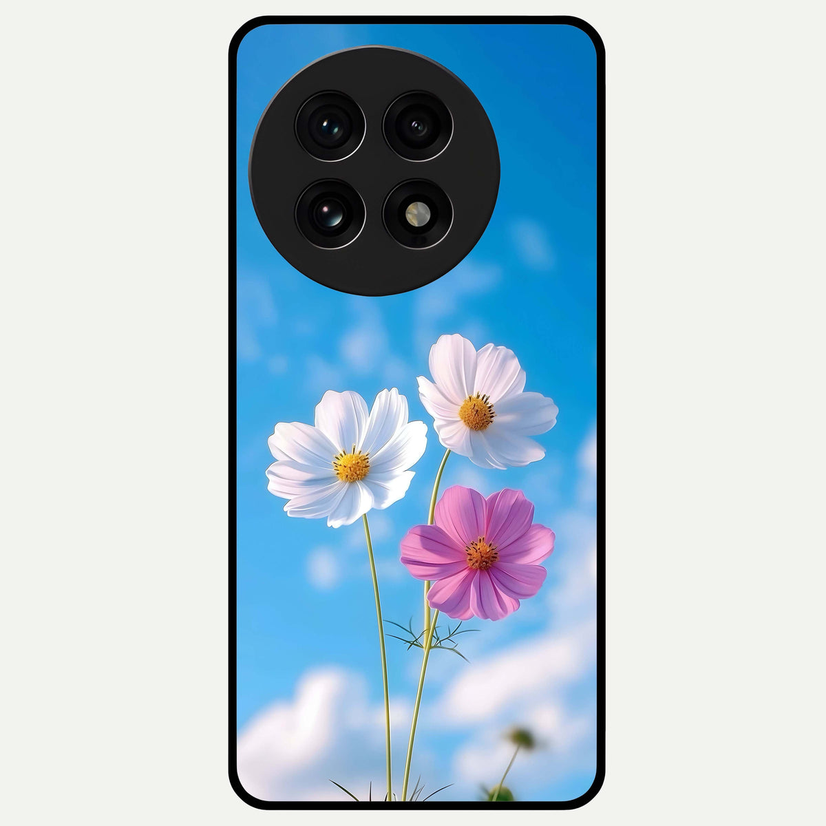  Tripple Flowers With Sky Glass Case For OnePlus 13R back cover – full design glossy printed glass finish