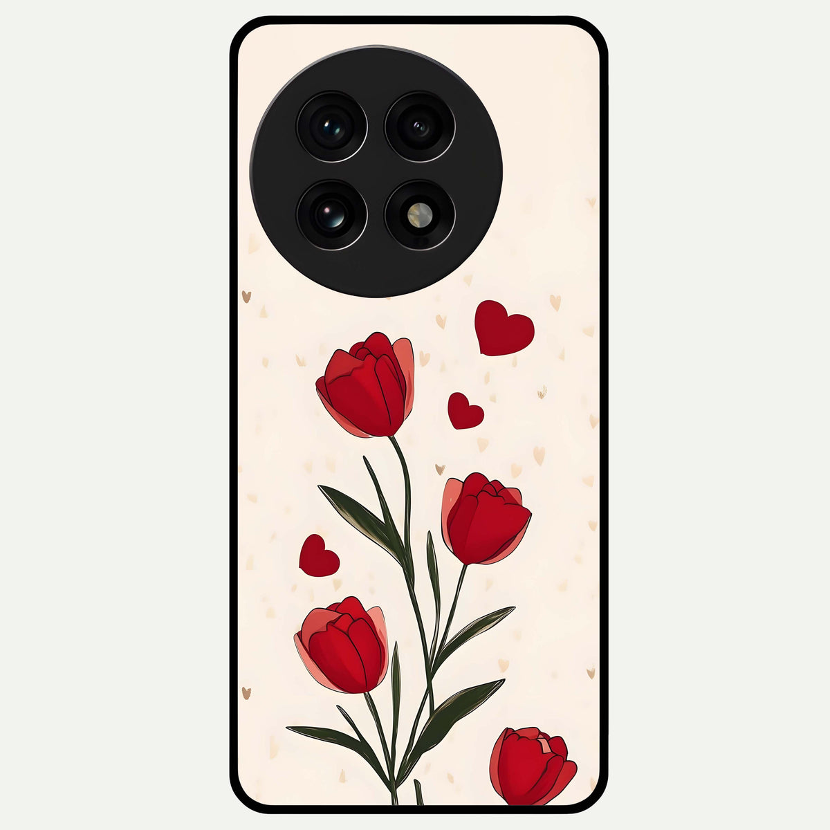  Tulip With Heart Glass Case For OnePlus 13R back cover – full design glossy printed glass finish